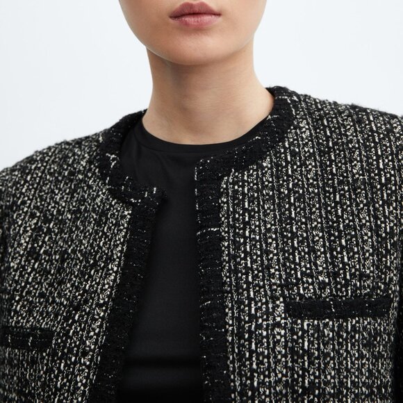 MANGO Sparkle Bead Trim Tweed Career Jacket Blazer PLUS SIZE 3X 4X Blk NEW $150 - Picture 11 of 13